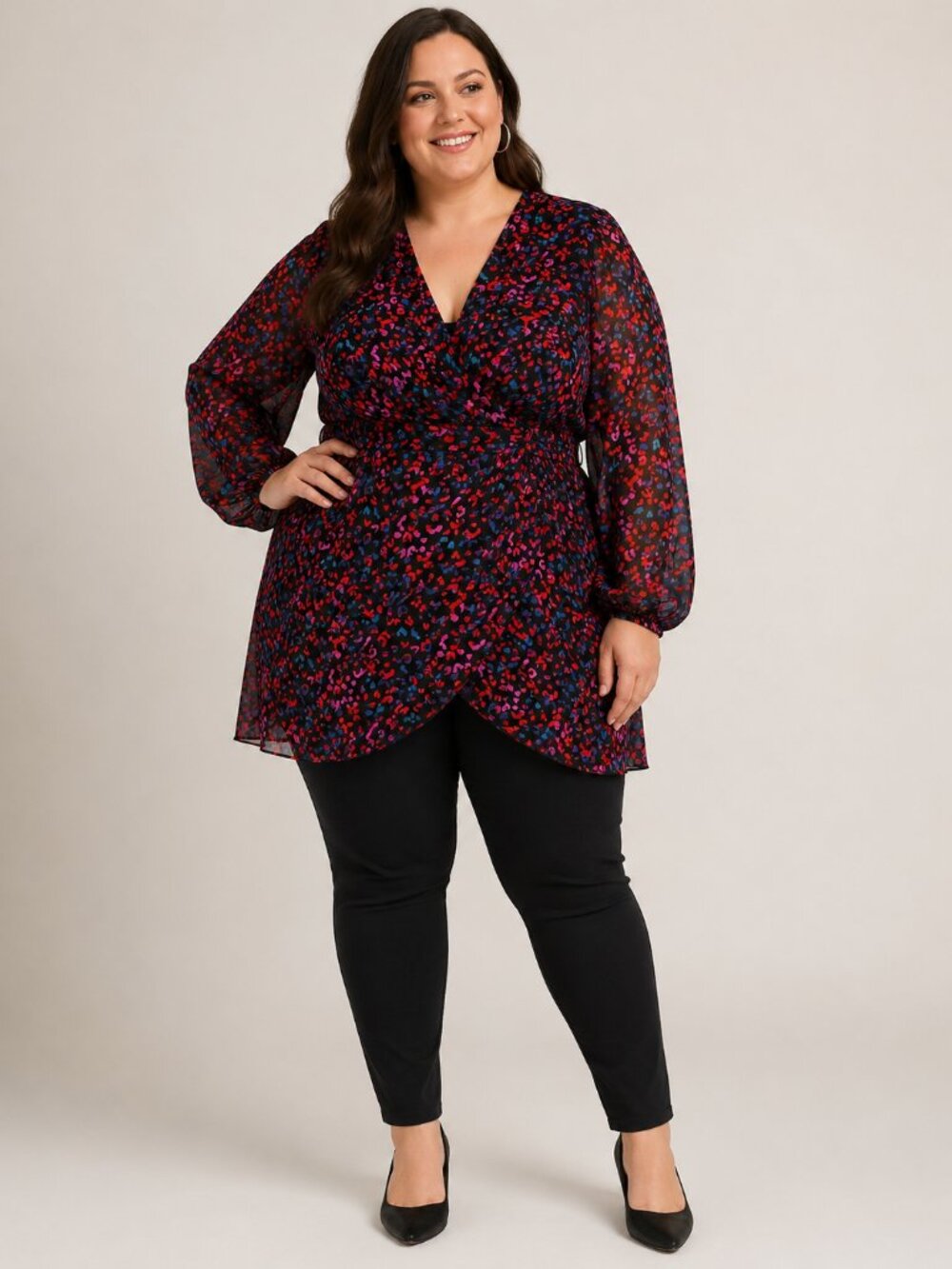 Cato Plus Size 26/28W Sheer Chiffon Animal Print Tunic Blouse Black Pink Red Blu